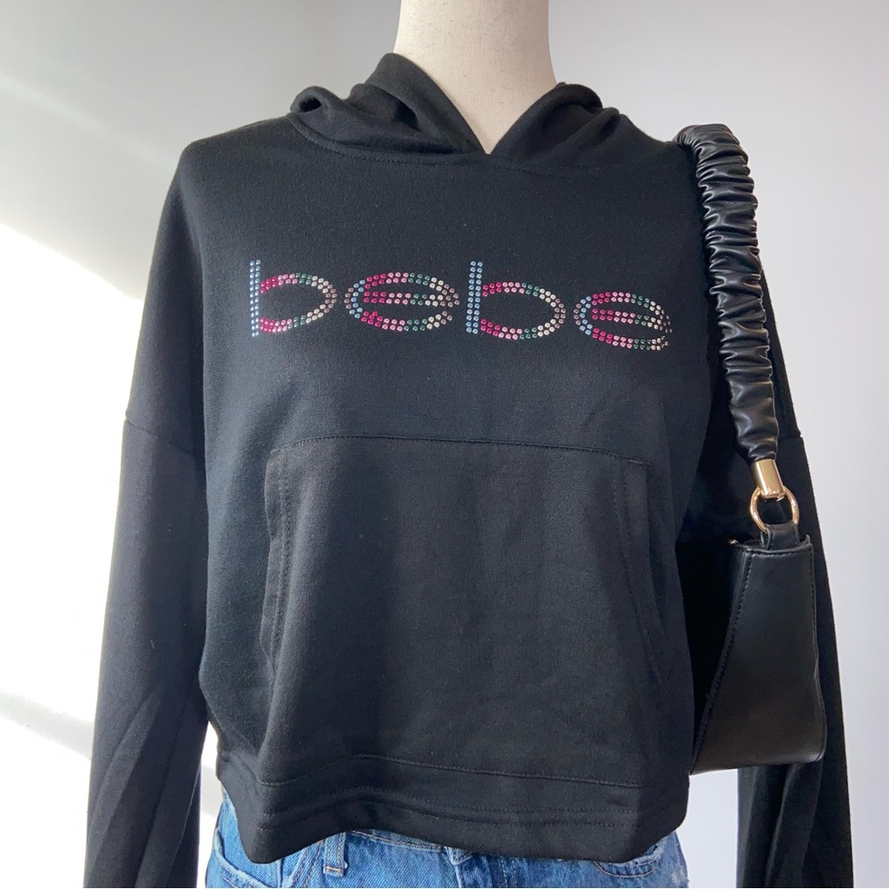 bebe Black Bedazzled Rhinestone Hoodie NWT y2k vibes size small